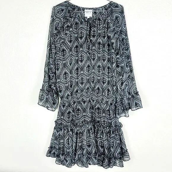 Misa Los Angeles Long Sleeve Arabesque Pattern Tiered Mini Dress - Picture 4 of 8